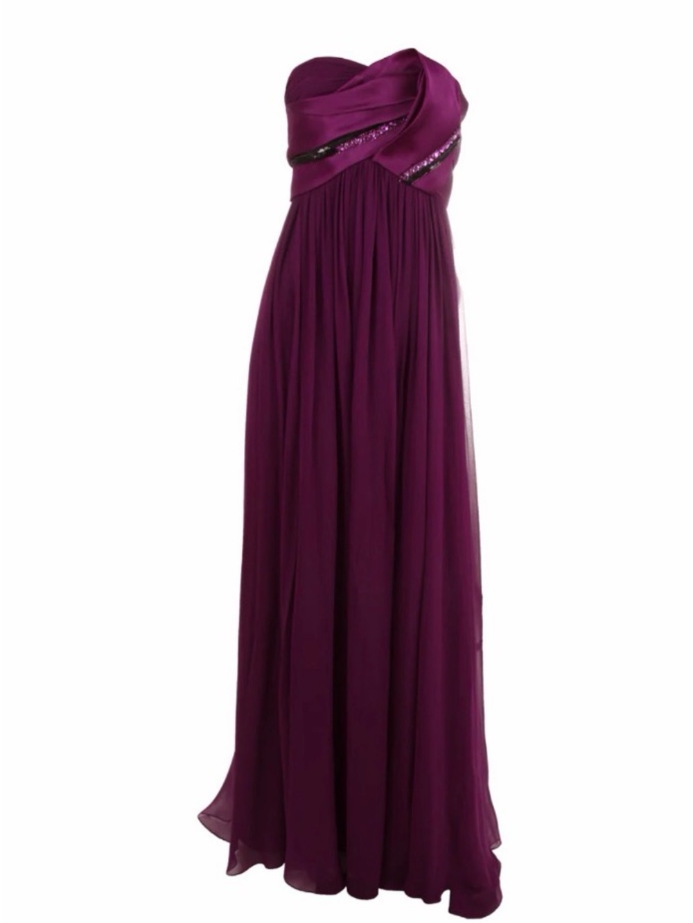 Marchesa Notte Strapless Deep Plum Evening Gown